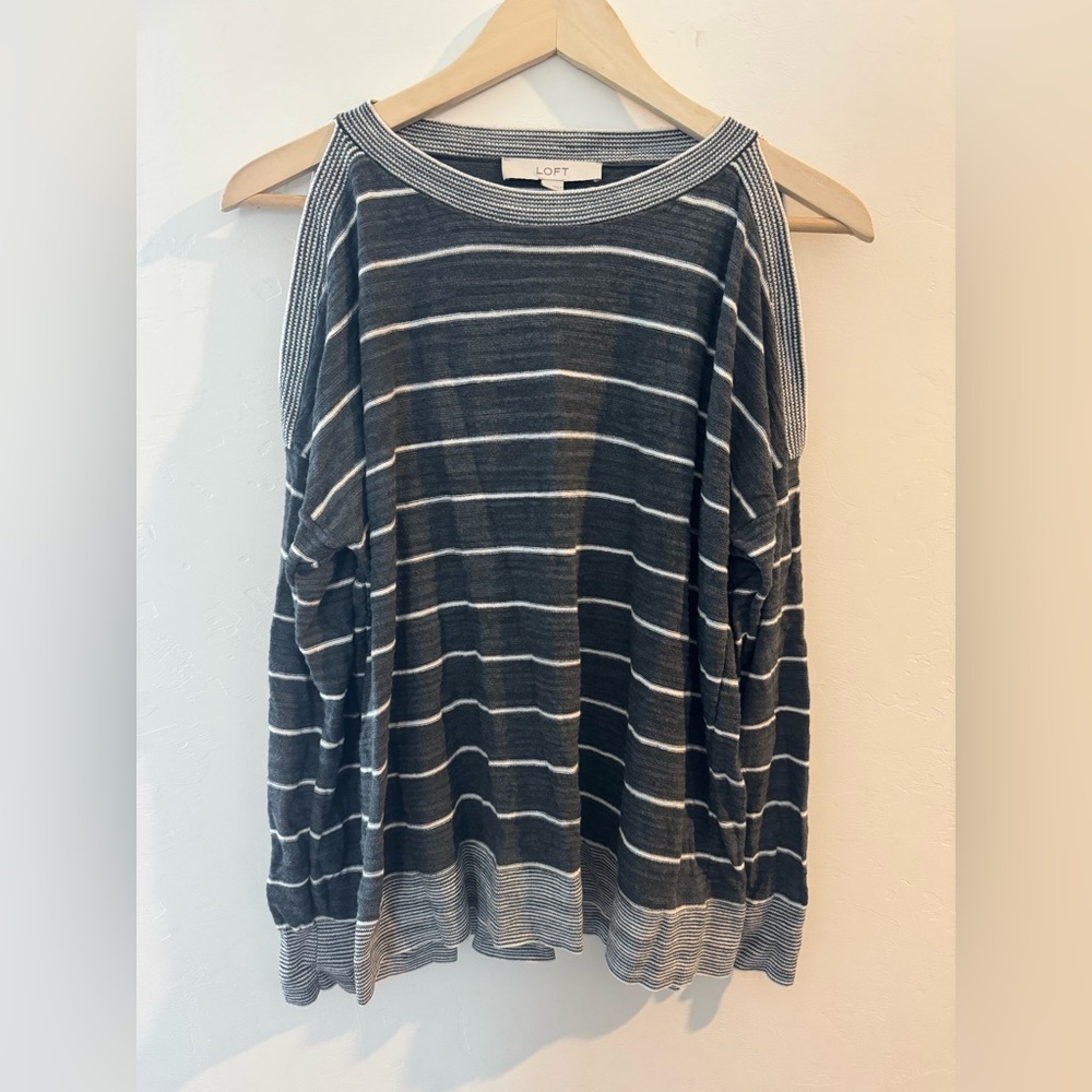 Loft Striped Cold Shoulder Sweater